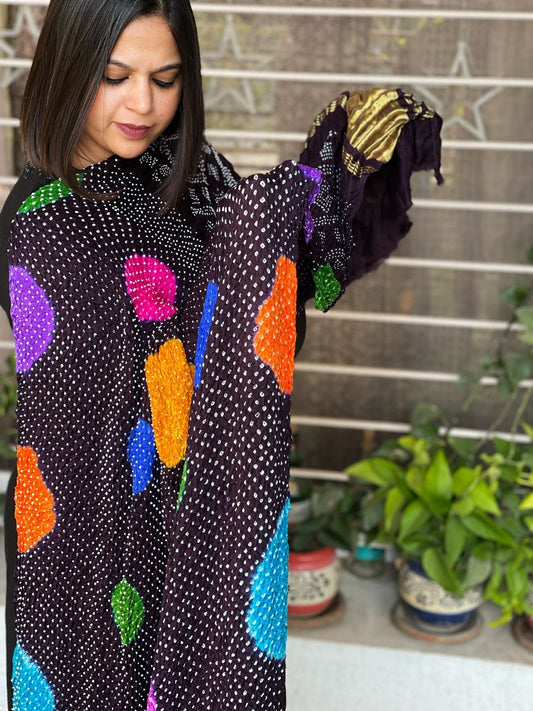 Rai Bandhej Dupatta in Pure Gajji Silk - Masakalee