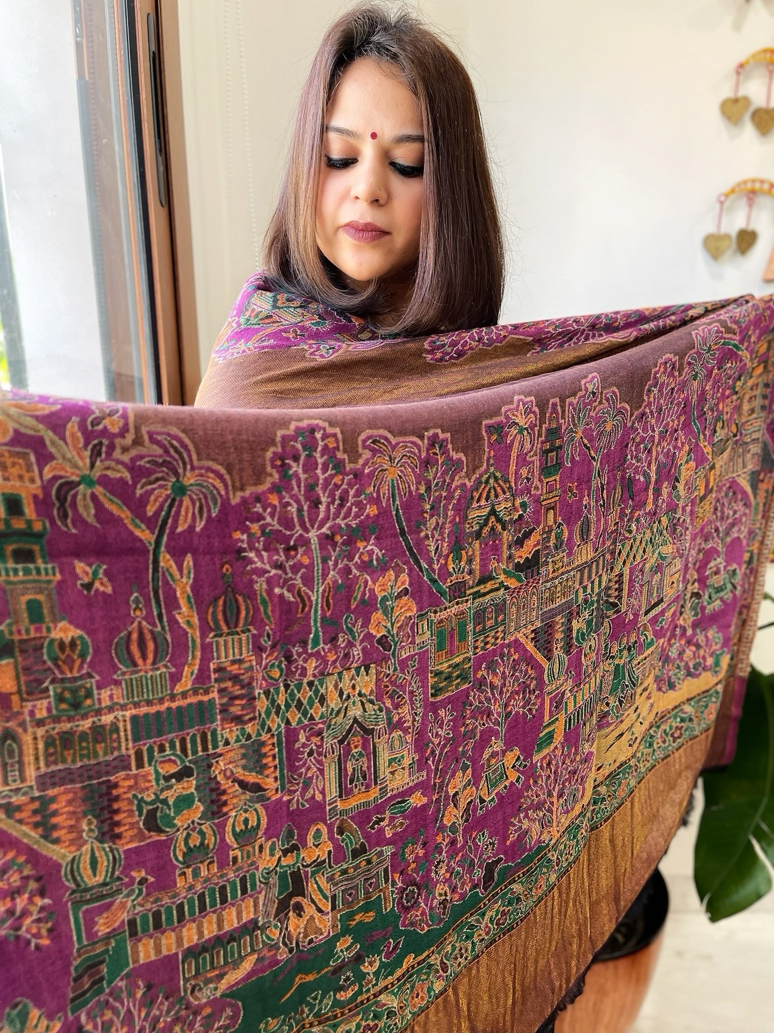 Rani Pink Woven Zari Pashmina Shawl with Kaani Design Border & Pallu - Masakalee