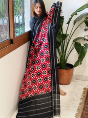 Red, Black Double Ikat Telia Rumal Dupatta in Cotton - Masakalee