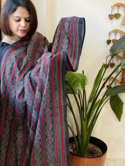 Red, Black Handmade Kantha Dupatta in Silk - Masakalee