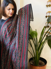 Red, Black Handmade Kantha Dupatta in Silk - Masakalee