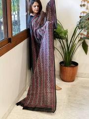 Red, Black Handmade Kantha Dupatta in Silk - Masakalee