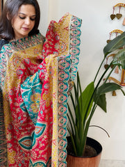 Red Chinon Dupatta with Aari Embroidery - Masakalee