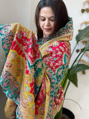 Red Chinon Dupatta with Aari Embroidery - Masakalee