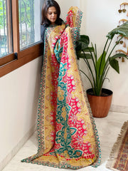 Red Chinon Dupatta with Aari Embroidery - Masakalee