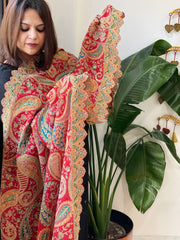 Red Chinon Dupatta with Aari Embroidery - Masakalee
