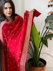 Red Chinon Dupatta with Sequin and Aari Embroidery - Masakalee