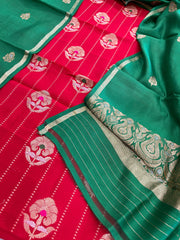 Red Designer Handwoven Kadwa Banarasi Suit Set in Pure Silk - Masakalee