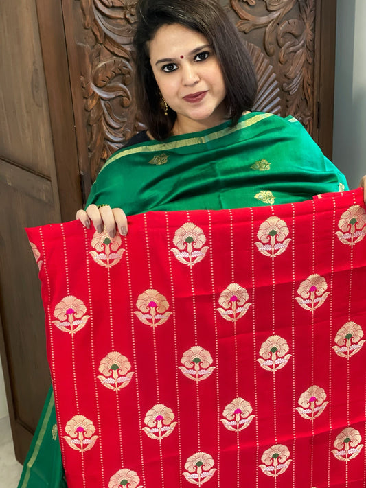 Red Designer Handwoven Kadwa Banarasi Suit Set in Pure Silk - Masakalee
