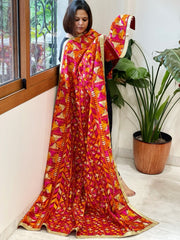 Red Designer Phulkari Dupatta in Khaddar Cotton - Masakalee