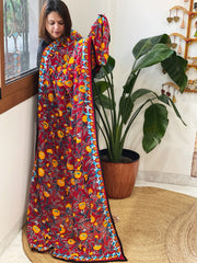 Red Georgette dupatta with Woolen Thread Handwork - Masakalee