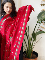 Red Handmade Kantha Dupatta in Pure Cotton - Masakalee