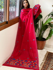 Red Handmade Kantha Dupatta in Pure Cotton - Masakalee