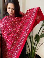 Red Handmade Kantha Dupatta in Pure Cotton - Masakalee
