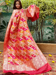 Red Handwoven Banarasi Rangkhat Dupatta in Pure Katan Silk - Masakalee