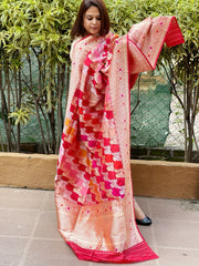 Red Handwoven Banarasi Rangkhat Dupatta in Pure Katan Silk - Masakalee