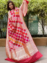 Red Handwoven Banarasi Rangkhat Dupatta in Pure Katan Silk - Masakalee