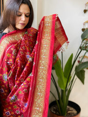 Red Handwoven Ikat Patola with Gotapatti & Pearl Handwork dupatta in Pure Silk - Masakalee