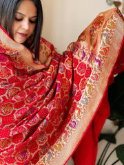 Red Rai Bandhej Dupatta with Meenakari Jaal design in Georgette - Masakalee