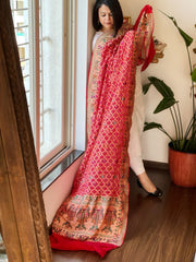 Red Rai Bandhej Dupatta with Meenakari Jaal design in Georgette - Masakalee