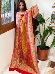 Red Rai Bandhej Dupatta with Meenakari Jaal design in Georgette - Masakalee