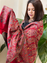 Red Woven Kaani Jaal Pashmina Shawl - Masakalee