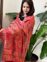 Red Woven Kaani Jaal Pashmina Shawl with Zari - Masakalee