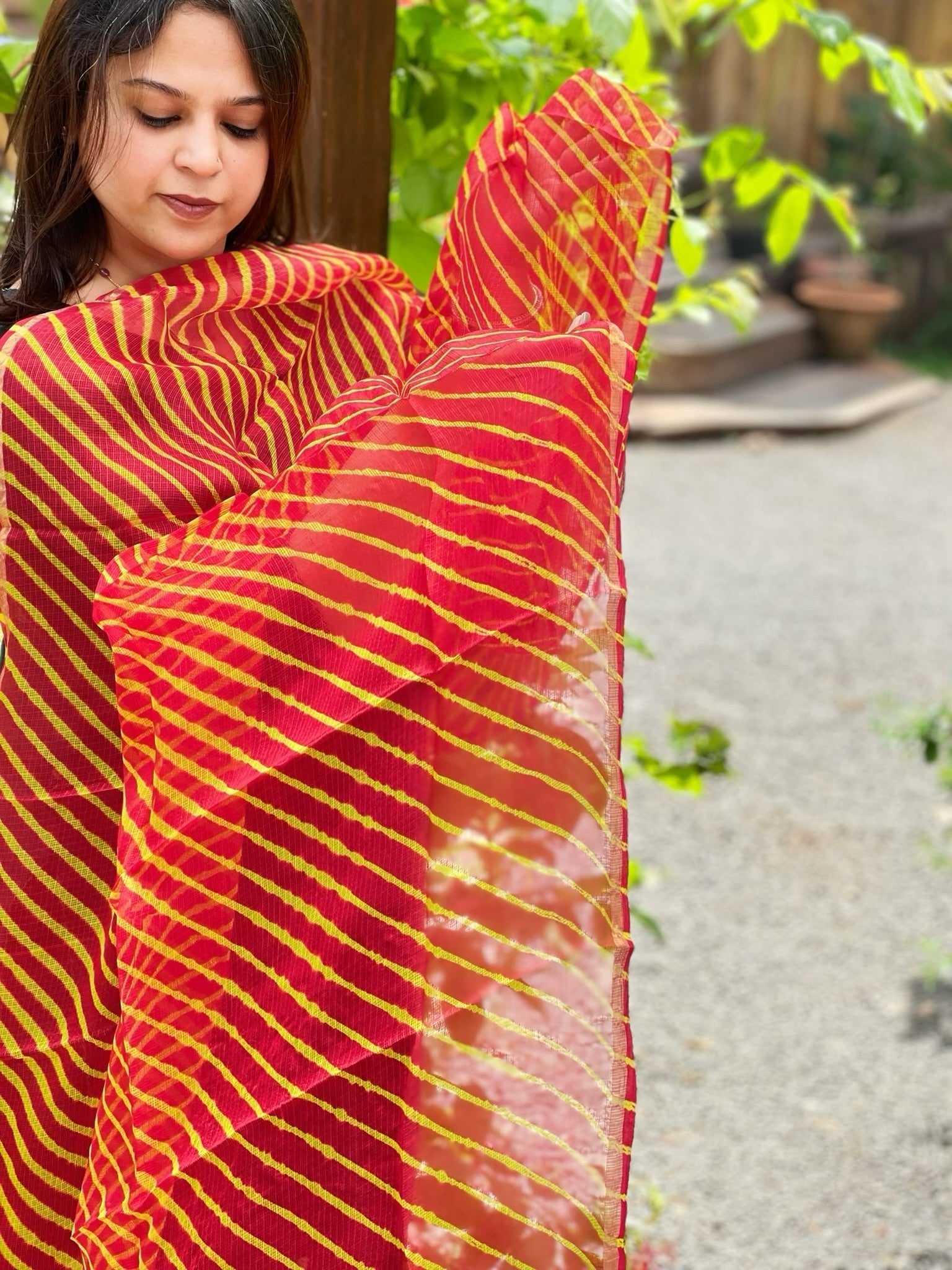 Red, Yellow Kota Silk Leheriya Dupatta - Masakalee