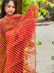 Red, Yellow Kota Silk Leheriya Dupatta - Masakalee