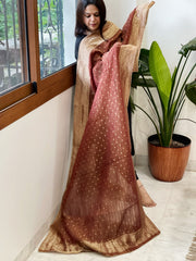Reddish Brown Woven Banarasi Dupatta in Tissue - Masakalee