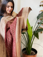 Reddish Brown Woven Banarasi Dupatta in Tissue - Masakalee