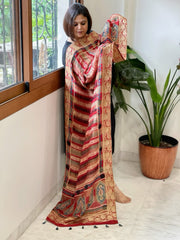 Reddish Rust Ajrakh Handblock Printed Organza Dupatta with Banarasi Border - Masakalee