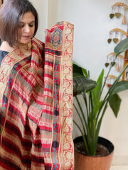 Reddish Rust Ajrakh Handblock Printed Organza Dupatta with Banarasi Border - Masakalee