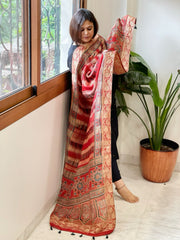 Reddish Rust Ajrakh Handblock Printed Organza Dupatta with Banarasi Border - Masakalee