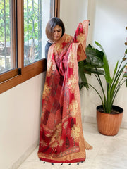 Reddish Rust Ajrakh Handblock Printed Organza Dupatta with Banarasi Border - Masakalee