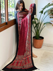 Reddish Rust Handblock Printed Ajrakh Dupatta with Kantha Stitch Hand Embroidery - Masakalee