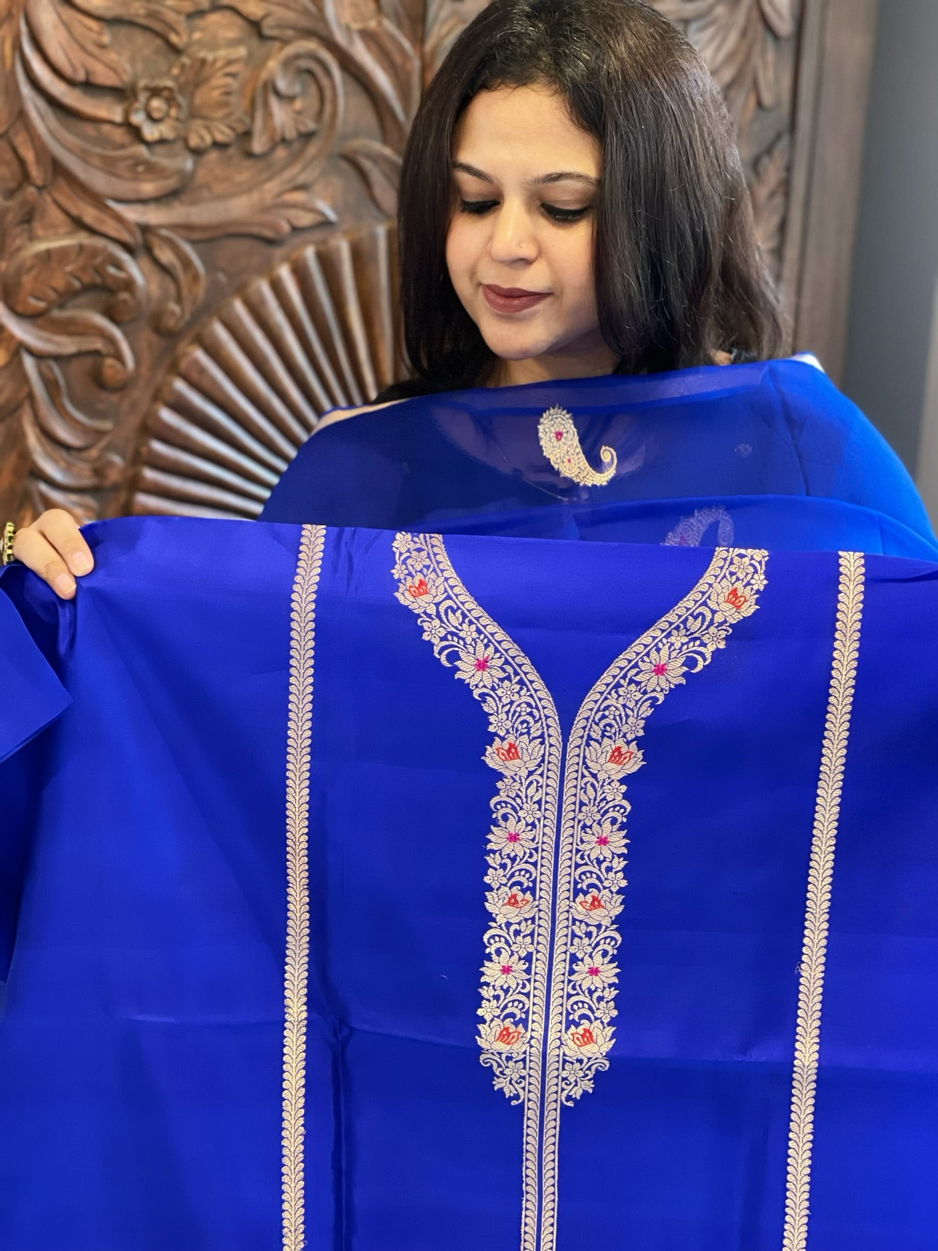 Royal Blue Designer Banarasi Suit Set in Pure Silk - Masakalee