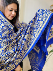 Royal Blue Handmade Nakshi Kantha Dupatta in Pure Silk - Masakalee