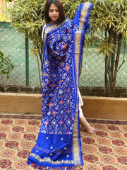 Royal Blue Handwoven Ikat Patola with Gotapatti & Pearl Handwork dupatta in Pure Silk - Masakalee