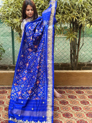 Royal Blue Handwoven Ikat Patola with Gotapatti & Pearl Handwork dupatta in Pure Silk - Masakalee