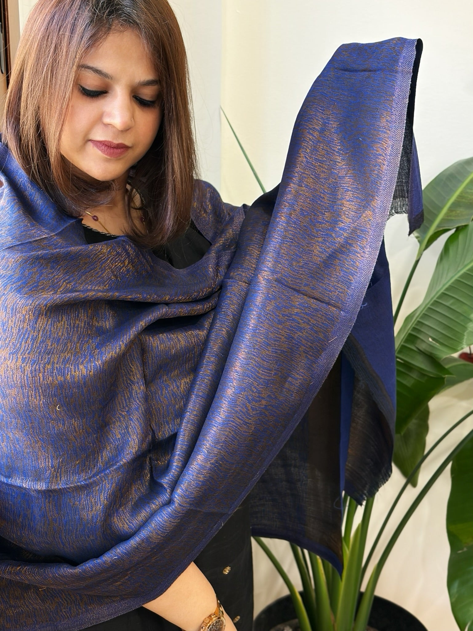 Royal Blue Pashmina Stole with Zari - Masakalee