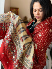 Rust Rai Bandhani, Ajrakh Dupatta with Gotapatti Handwork in Gajji Silk - Masakalee