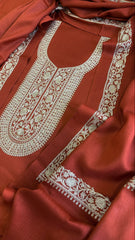 Rust Winter Suit Set with Aari Work in Pashmina Wool - Masakalee