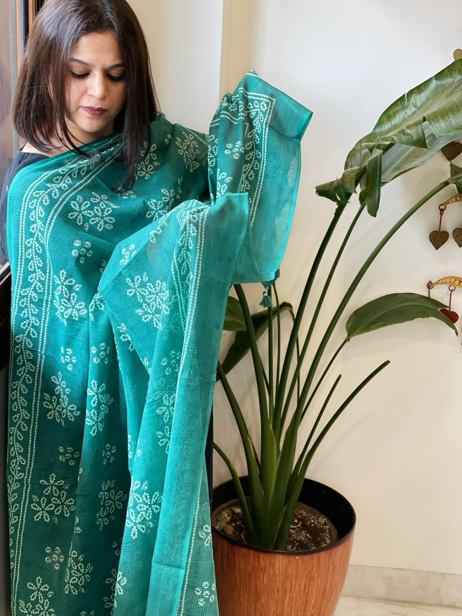 Sea Green Kota Cotton Handblock Printed Dupatta - Masakalee