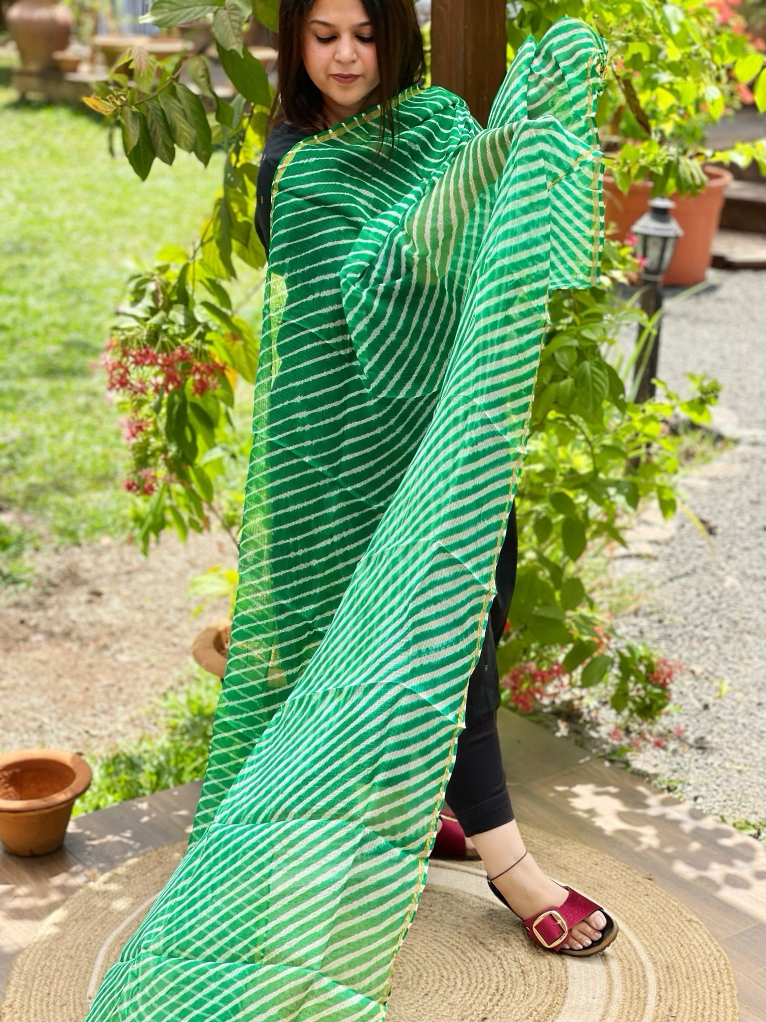 Sea Green Kota Silk Leheriya Dupatta - Masakalee