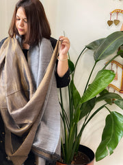 Silverish Grey Pashmina Shawl with Zari - Masakalee