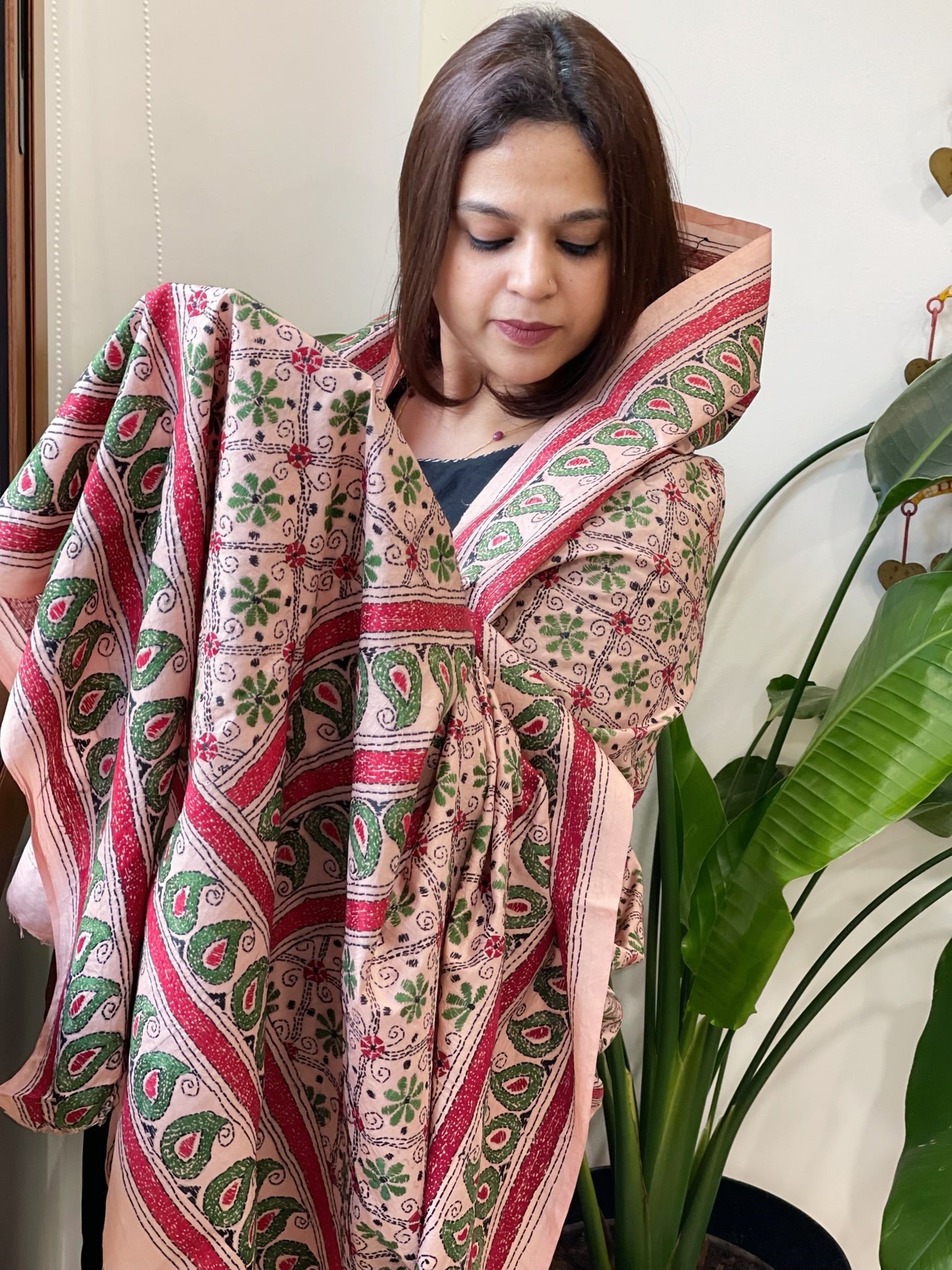 Skin Handmade Nakshi Kantha Dupatta in Pure Silk - Masakalee