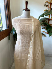 Skin Suit Set with Lucknowi Handwork in Pure Mul Chanderi - Masakalee