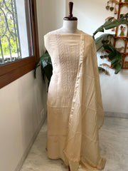 Skin Suit Set with Lucknowi Handwork in Pure Mul Chanderi - Masakalee