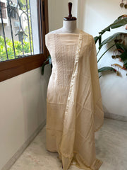 Skin Suit Set with Lucknowi Handwork in Pure Mul Chanderi - Masakalee
